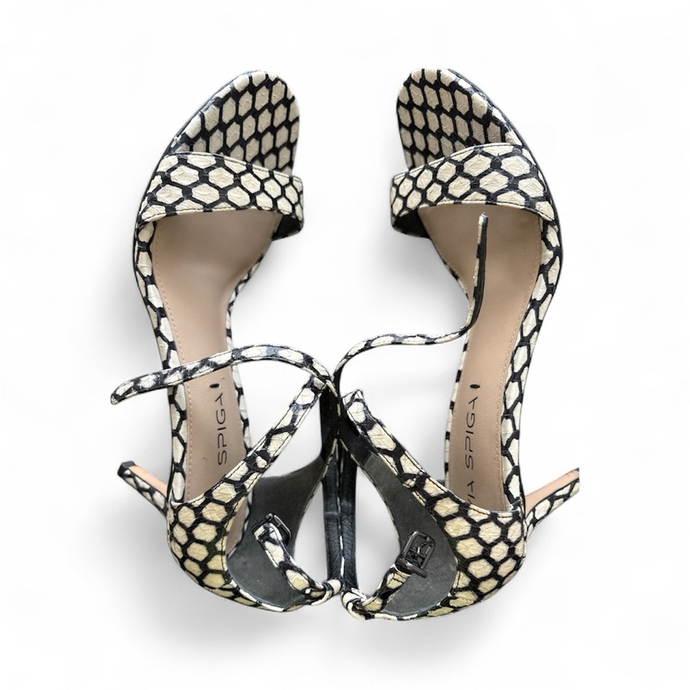 Via Spiga Women's Black and Cream Patterned Heels - Picture 2 of 3